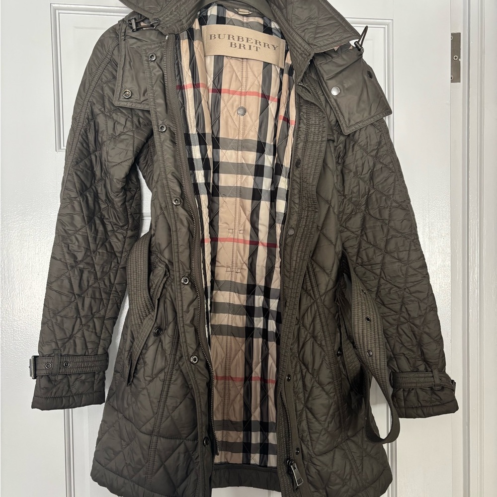 Burberry Olive Quilted Trench Coat